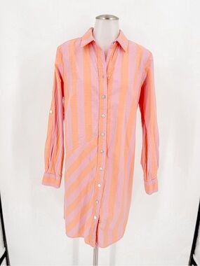 Finley Pink and Orange Striped Button-Front Shirt Dress